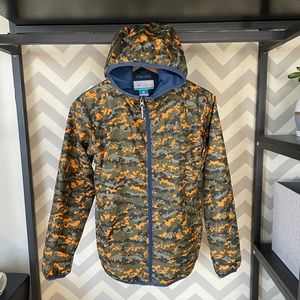 Columbia Rain Jacket Orange Blue Camo Boys Large
